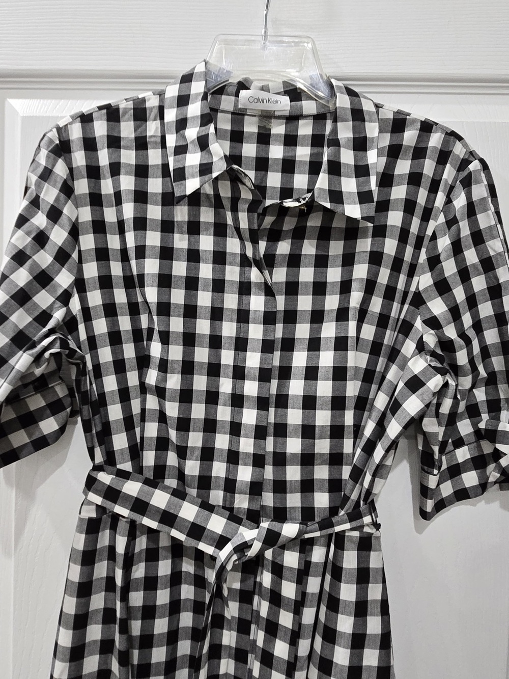 Calvin Klein Black and White Gingham Maxi Shirt Dress Size 10 - Picture 2 of 9